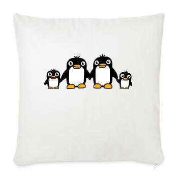 4 pingouins papa maman deux enfants bébé mains tenant - Housse de coussin décorative 45 x 45 cm - blanc nature - Devant