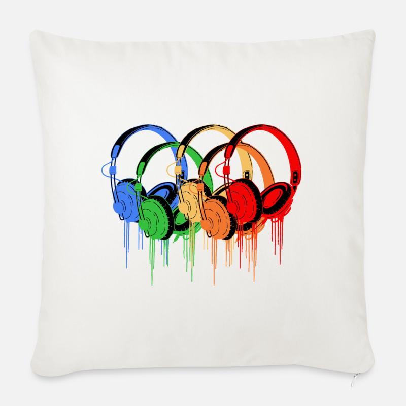 Bunte Kopfhörer - Sofakissenbezug 45 x 45 cm - Naturweiß 