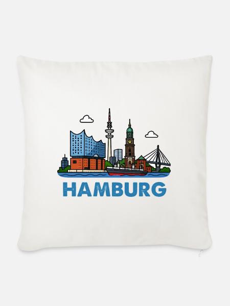Hamburg Skyline Stadt - Sofakissenbezug 45 x 45 cm - Naturweiß
