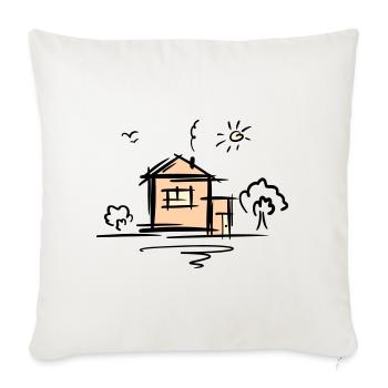 House with trees and sun. Drawing. Scribble. - Sofa pillowcase 17,3'' x 17,3'' (45 x 45 cm) - natural white - Front