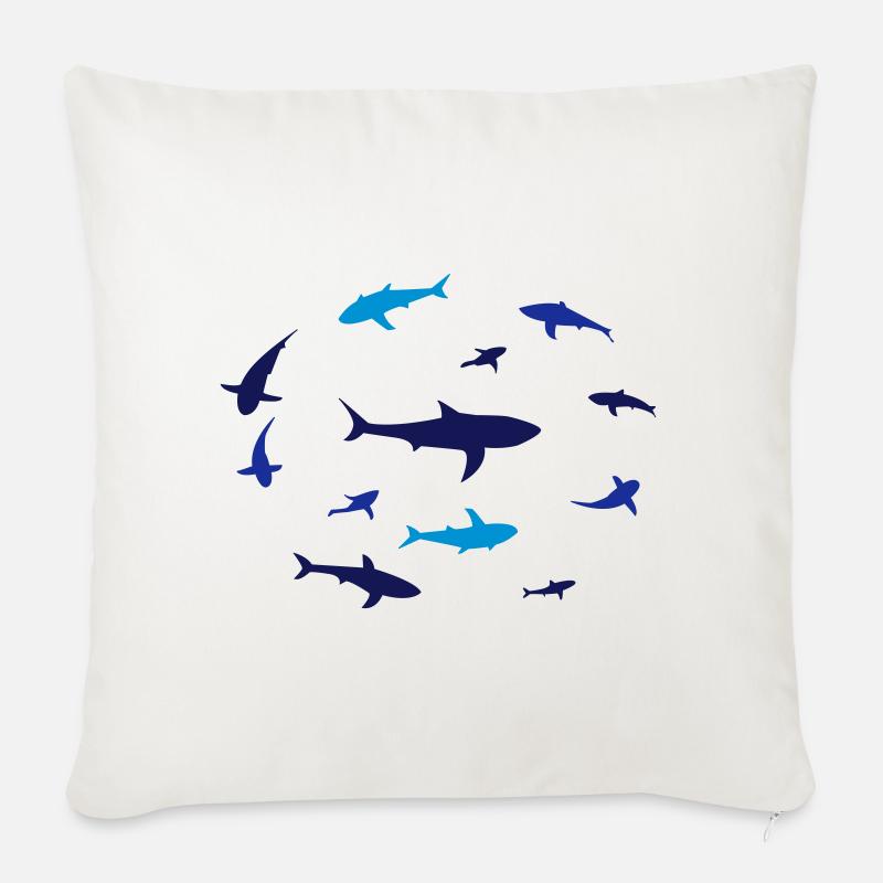 Abstrakte Haifisch-Silhouette in Blau - Sofakissenbezug 45 x 45 cm - Naturweiß