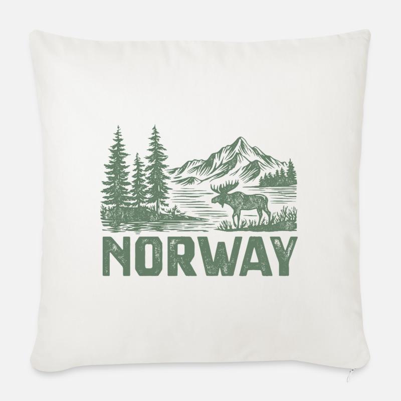 Norwegische Waldlandschaft mit Elch - Sofakissenbezug 45 x 45 cm - Naturweiß 