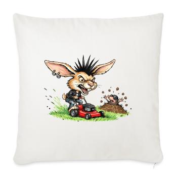 Punk Hase mit Rasenmäher gegen Maulwurf - Sofakissenbezug 45 x 45 cm - Naturweiß  - Vorne