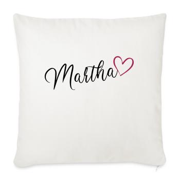 Martha nom de famille prénom nom de jeune fille avec coeur - Housse de coussin décorative 45 x 45 cm - blanc nature - Devant