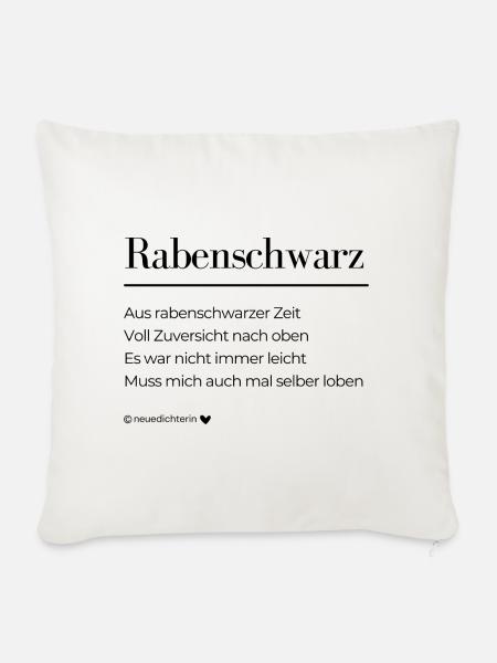 Rabenschwarz - schwarze Schrift - Sofakissenbezug 45 x 45 cm - Naturweiß