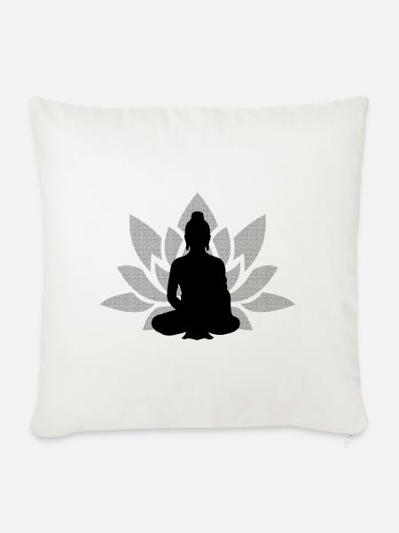 Bouddha avec lotus - Housse de coussin décorative 45 x 45 cm - blanc nature