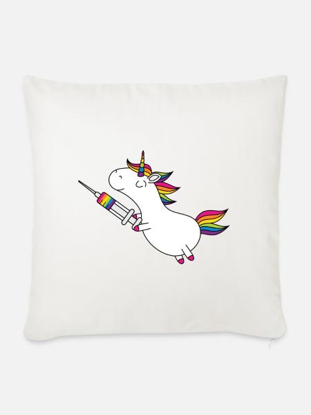 Immunicorn Einhorn mit Regenbogen Spritze - Sofakissenbezug 45 x 45 cm - Naturweiß