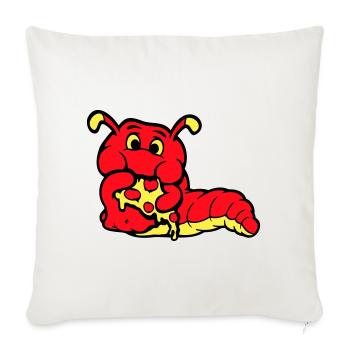 Chenille ver Happy Eating Pizza Salami Restauration rapide - Housse de coussin décorative 45 x 45 cm - blanc nature - Devant