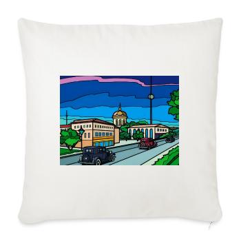 Retro City Straßenszene - Sofakissenbezug 45 x 45 cm - Naturweiß  - Vorne