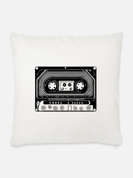 Retro Design Audio Kassette Schwarz - Sofakissenbezug 45 x 45 cm - Naturweiß 