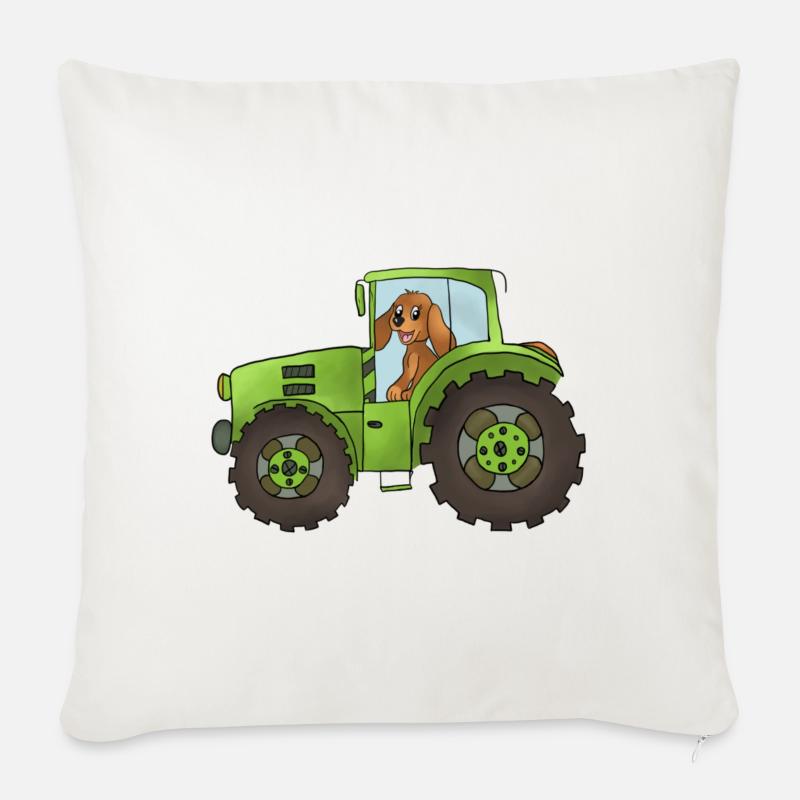 Hund mit Trecker - Sofakissenbezug 45 x 45 cm - Naturweiß 
