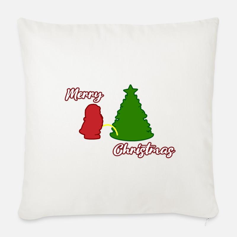 Santa peeing - Christmas Tree - Weihnachtsmann - Sofakissenbezug 45 x 45 cm - Naturweiß 