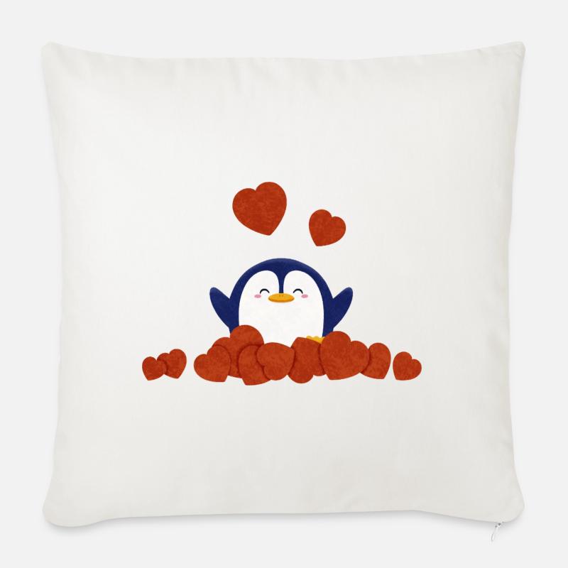 Süßer Pinguin umgeben von Herzen - Sofakissenbezug 45 x 45 cm - Naturweiß 