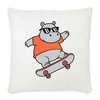 Vecteur de skateboard hippopotame cool - Housse de coussin décorative 45 x 45 cm - blanc nature - Devant