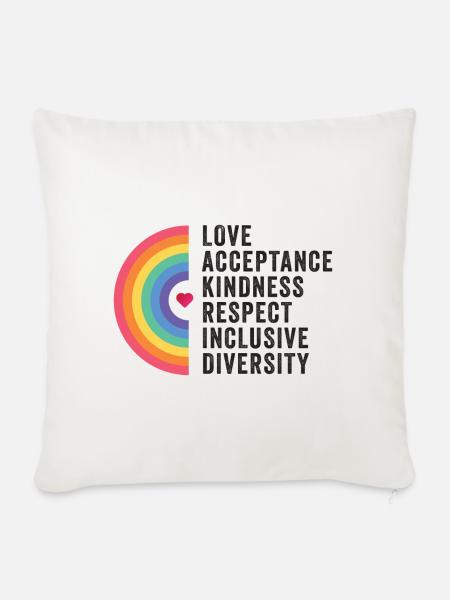 LGBT Pride Month - Liebe. Akzeptanz. Freundlichkeit. - Sofakissenbezug 45 x 45 cm - Naturweiß