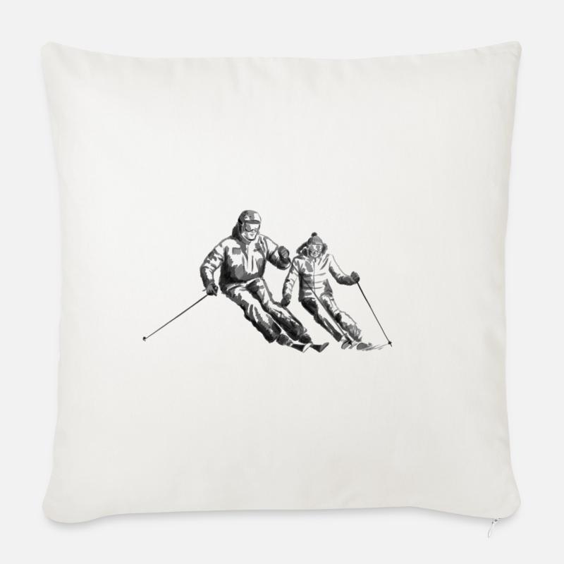 Ski Paar - Sofakissenbezug 45 x 45 cm - Naturweiß 