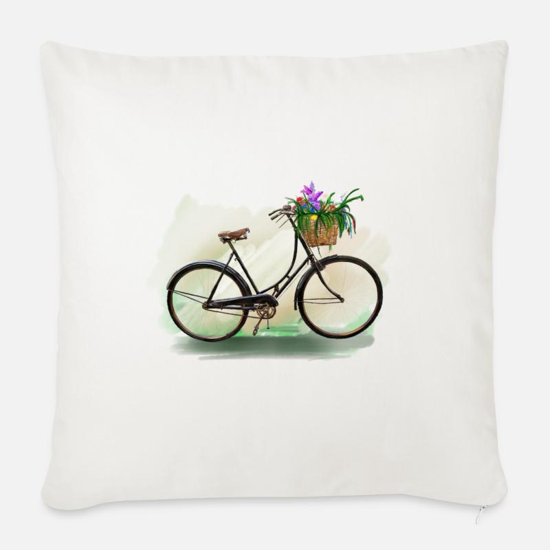 Blumenfahrrad mit Korb - Sofakissenbezug 45 x 45 cm - Naturweiß 