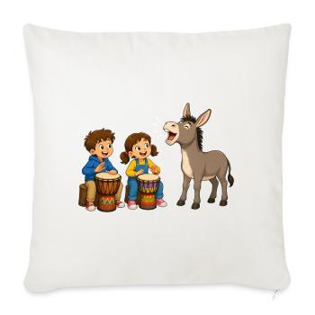 Kinder Trommeln mit Esel Fröhliches Musikmotiv - Sofakissenbezug 45 x 45 cm - Naturweiß  - Vorne