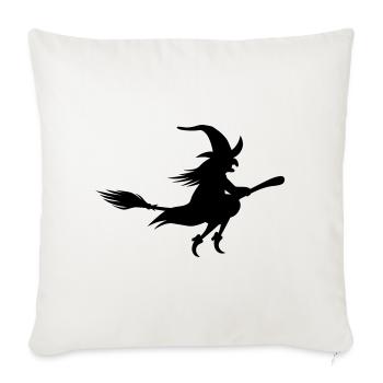 Fliegende alte Hexe auf einem Besen / schwarz-weiß - Sofakissenbezug 45 x 45 cm - Naturweiß  - Vorne