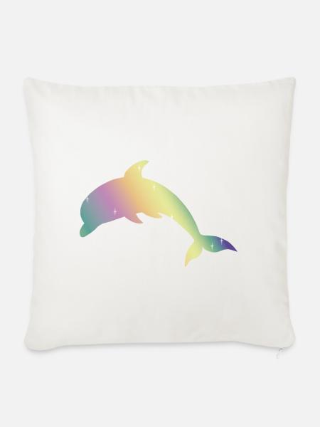 Einhornfarben - Delfin - Glitzertier - Sofakissenbezug 45 x 45 cm - Naturweiß