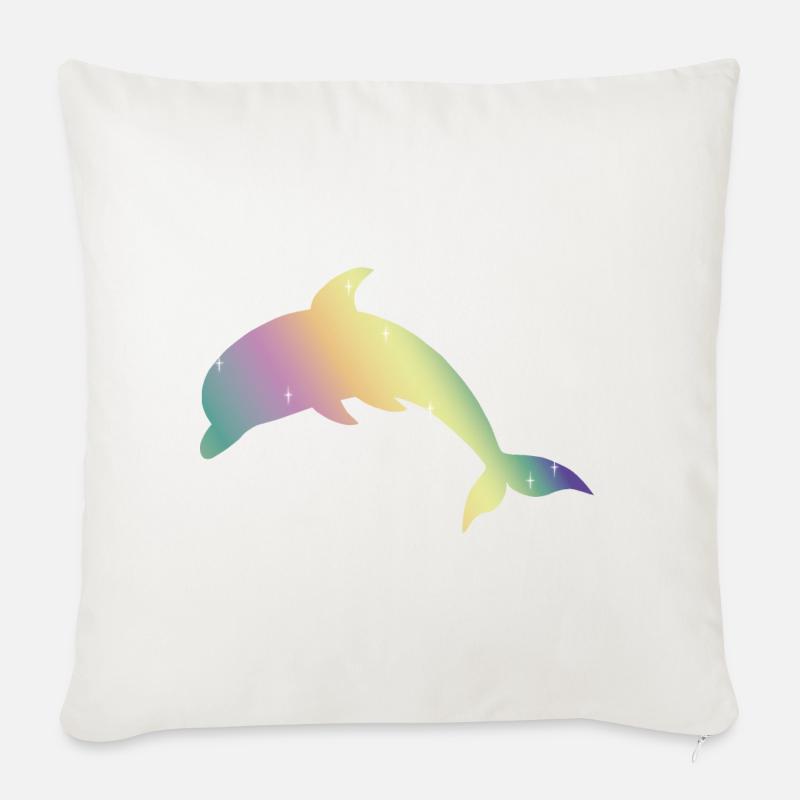Einhornfarben - Delfin - Glitzertier - Sofakissenbezug 45 x 45 cm - Naturweiß 