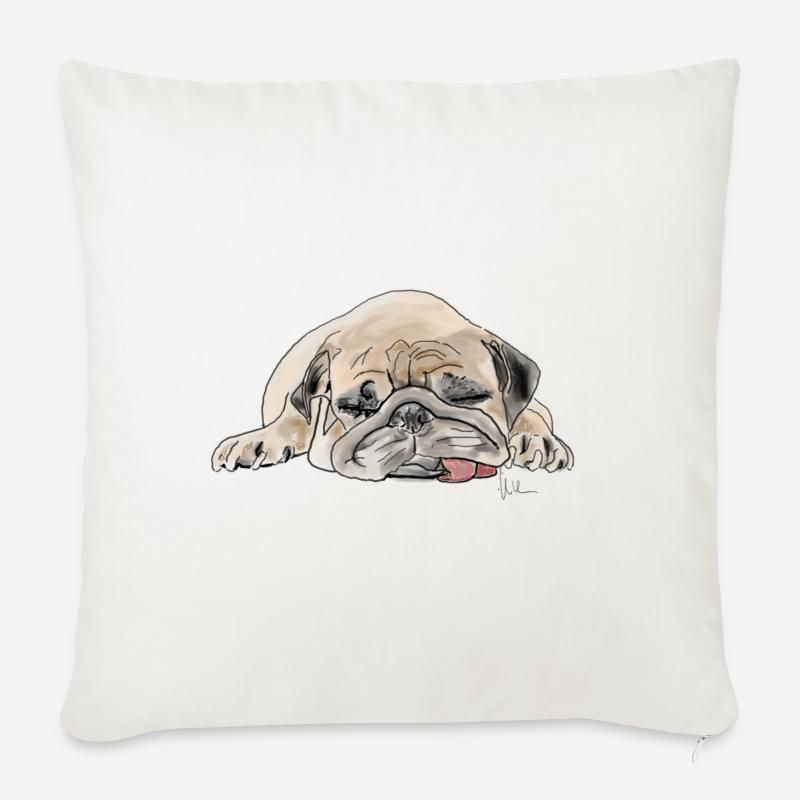 Pug Mops Wauwau - Sofakissenbezug 45 x 45 cm - Naturweiß 