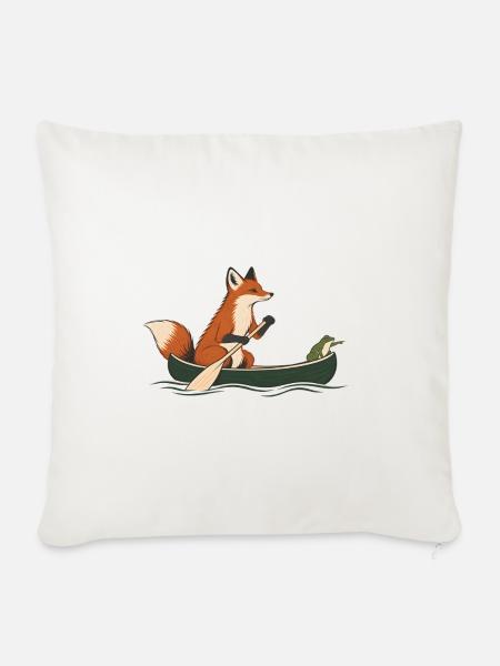 Fuchs und Frosch im Kanu – Outdoor-Abenteuer - Sofakissenbezug 45 x 45 cm - Naturweiß