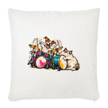 Ragdoll und Jack Russell spielen Schlagzeug – Musi - Sofakissenbezug 45 x 45 cm - Naturweiß  - Vorne