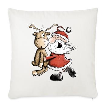 Weihnachtsmann Mit Rentier I Weihnachten Geschenk - Sofakissenbezug 45 x 45 cm - Naturweiß  - Vorne