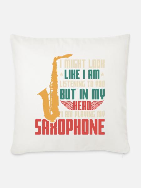 Saxophon Spruch - Sofakissenbezug 45 x 45 cm - Naturweiß