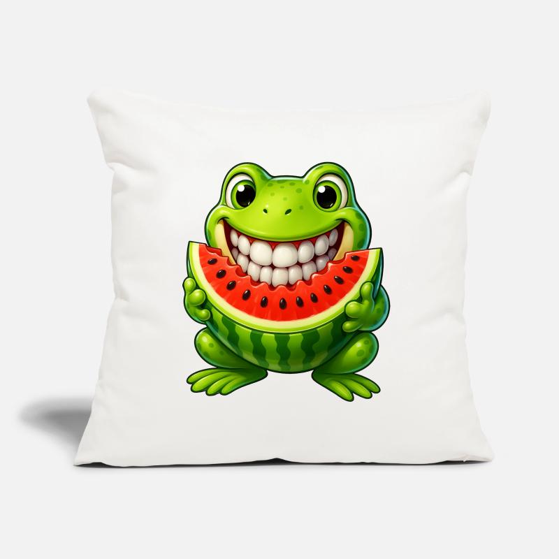 Crapaud grenouille joyeux avec pastèque été Housse de coussin décorative 45 x 45 cm