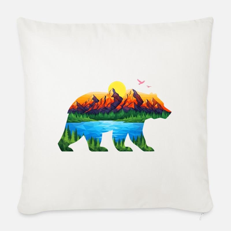Geometrischer Bergbär Landschaft - Sofakissenbezug 45 x 45 cm - Naturweiß 