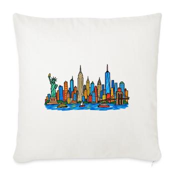 Bunte New York Skyline im Kinder-Kritzelstil - Sofakissenbezug 45 x 45 cm - Naturweiß  - Vorne