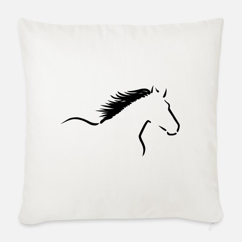 Zeichnung: Pferd mit wehender Mähne - Sofakissenbezug 45 x 45 cm - Naturweiß 