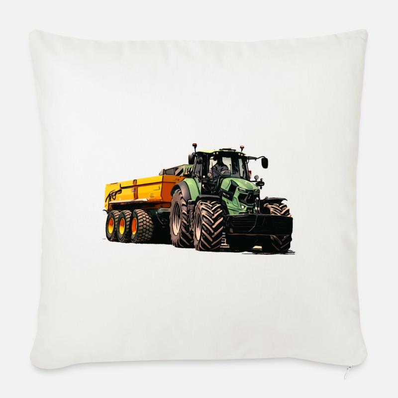Traktor mit Anhänger Kipper - Sofakissenbezug 45 x 45 cm - Naturweiß 