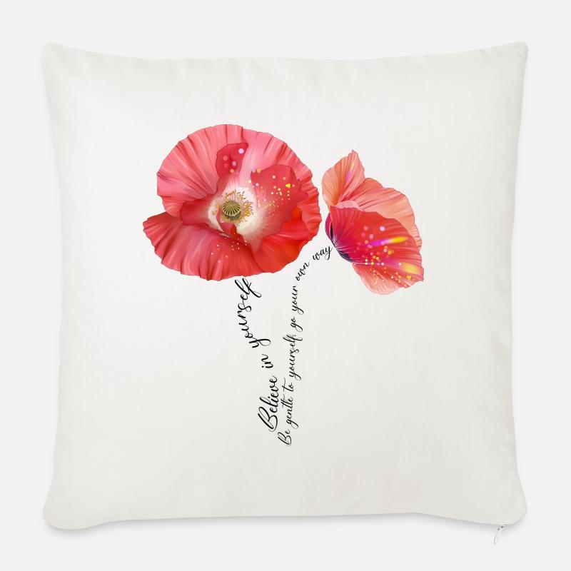 Mohnblumen Mohn Poppy - Sofakissenbezug 45 x 45 cm - Naturweiß 