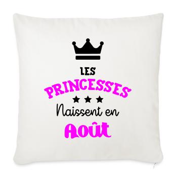 Princesse née en Août Joli Cadeau Anniversaire - Housse de coussin décorative 45 x 45 cm - blanc nature - Devant