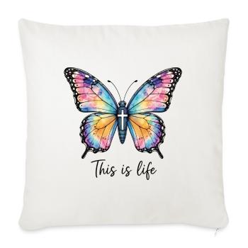 Schmetterling Kreuz Christlicher Spruch - Sofakissenbezug 45 x 45 cm - Naturweiß  - Vorne