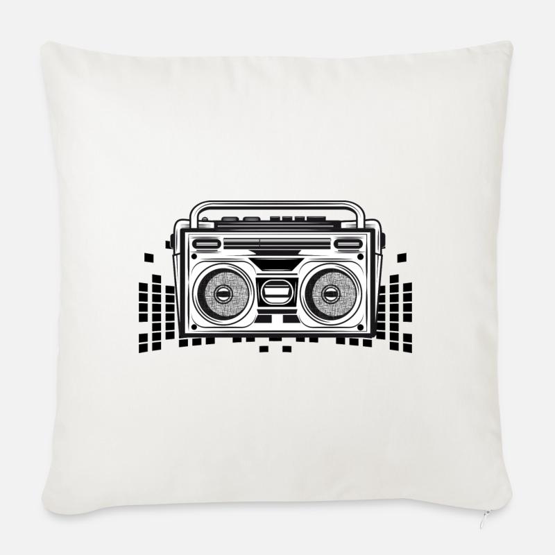 Kassetten Recorder im 80er Stencil Look - Sofakissenbezug 45 x 45 cm - Naturweiß