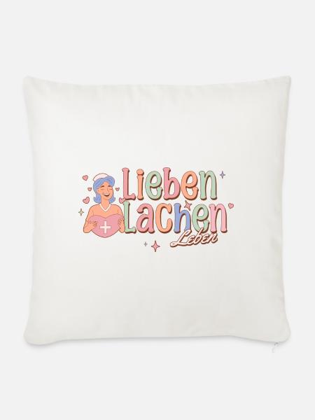Lieben Lachen Leben - Sofakissenbezug 45 x 45 cm - Naturweiß 