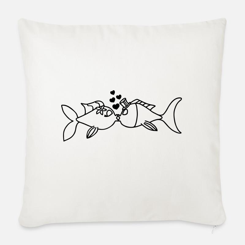 Verliebte Fische - Sofakissenbezug 45 x 45 cm - Naturweiß 