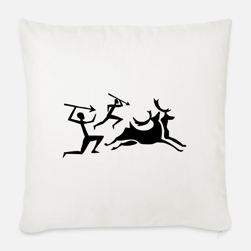 Chasseur de peintures rupestres - Housse de coussin décorative 45 x 45 cm - blanc nature