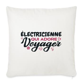 Électricienne globe-trotteuse passionnée de voyage - Housse de coussin décorative 45 x 45 cm - blanc nature - Devant
