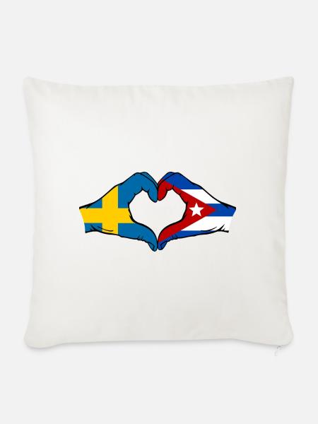 Schweden Kuba Flagge Herz Hände - Sofakissenbezug 45 x 45 cm - Naturweiß