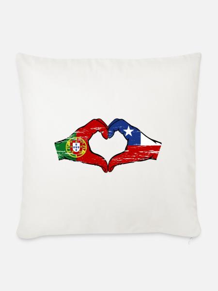 Portugal Chile Flagge Hände Herzform used - Sofakissenbezug 45 x 45 cm - Naturweiß 