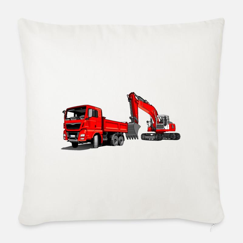 Baustelle mit Bagger und Kipplaster - Sofakissenbezug 45 x 45 cm - Naturweiß 