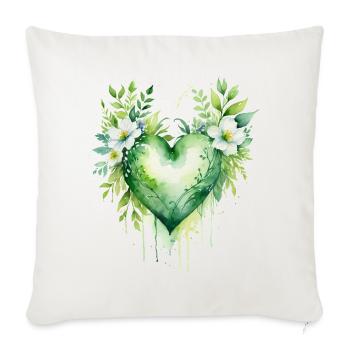 Aquarelle Verte Coeur Flore - Housse de coussin décorative 45 x 45 cm - blanc nature - Devant