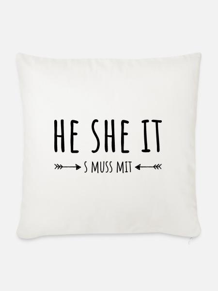HE - SHE - IT - Sofakissenbezug 45 x 45 cm - Naturweiß 