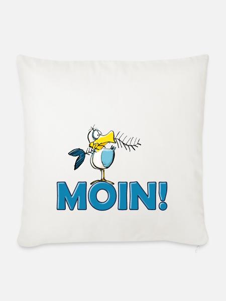 lustige Moin Möwe mit Gräte - Sofakissenbezug 45 x 45 cm - Naturweiß 