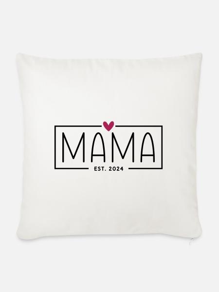 Mama Est 2024 - Herz - Mama 2024 Geschenk - Sofakissenbezug 45 x 45 cm - Naturweiß 